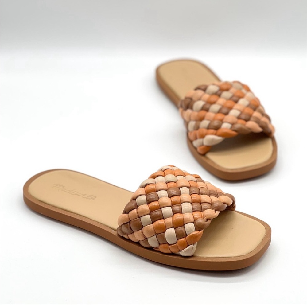 Madewell The Suzi slide sandals Women’s 8.5 brown tan fluffy woven flat sandals - Picture 2 of 5